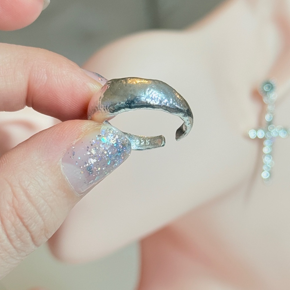 S925 Trendy Textured Silver Ring - Picture 6 of 9